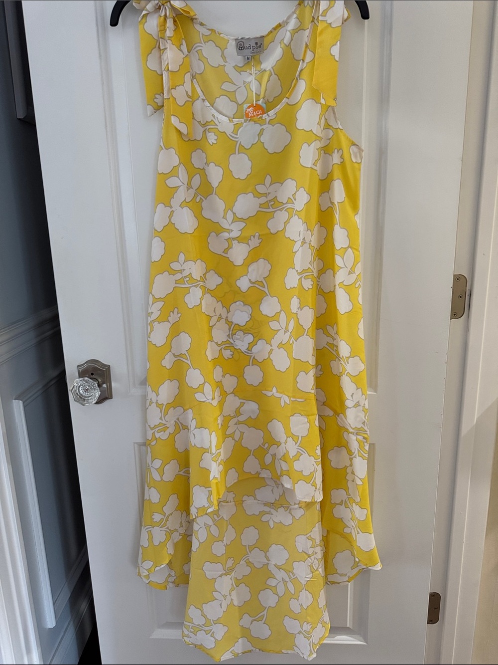 Bright Yellow Floral Tie-Shoulder women’s high-low beach dress
